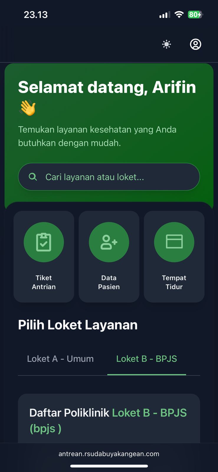 Tampilan aplikasi mode gelap