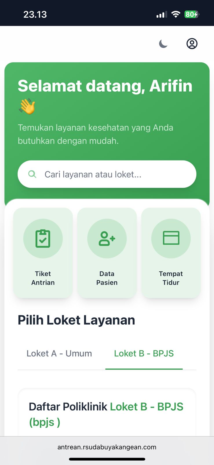 Tampilan aplikasi mode terang